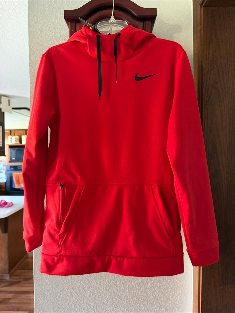 Nike Red Hooded Pullover Sweatshirt with Black Swoosh